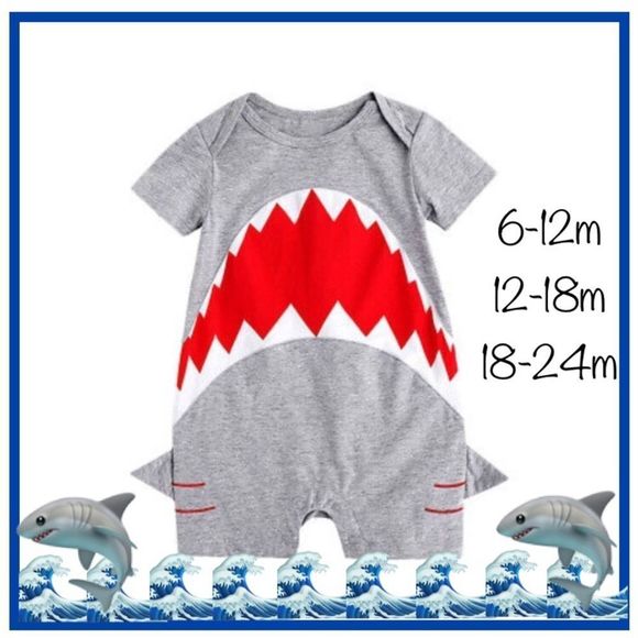 JAWS Baby Shark Short Sleeve Romper Unisex 6m-24m - Picture 4 of 8